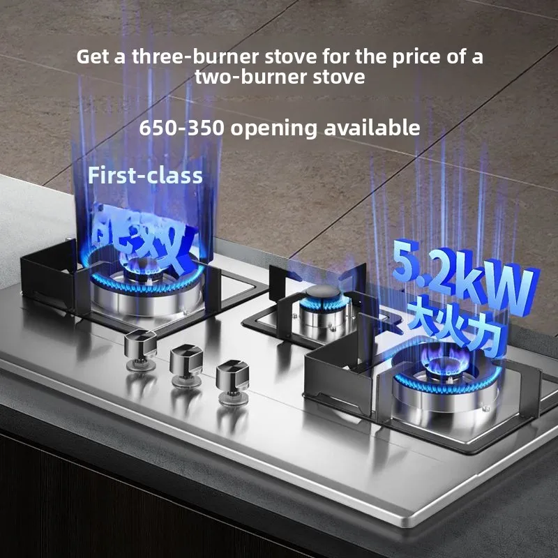 Dreiköpfiger Herd Dreiaugenherd Gas Haushaltsküche Explosionsgeschütztes Feuer Flüssiggas Erdgasherd Image