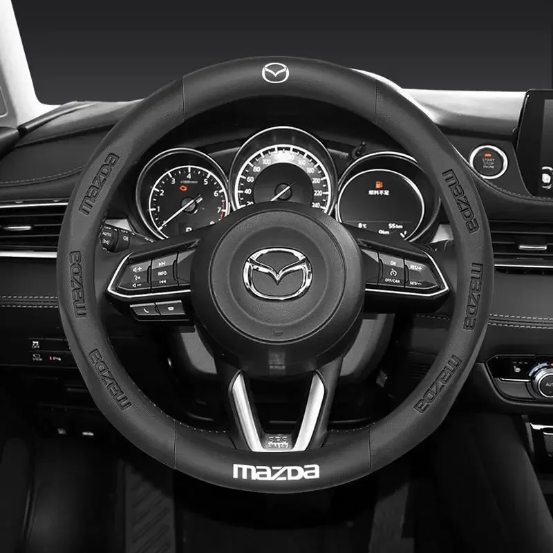 Für Mazda 2 3 5 6 BL BM GJ Atenza Axela Demio CX-3 CX3 CX-5 CX5 CX7 CX-7 CX-9 CX8 MX-5 Auto 3D Logo Leder Lenkrad Cove Image