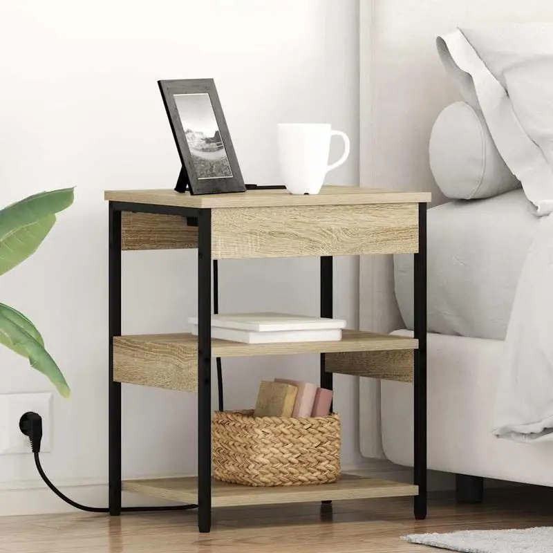 VidaXL Nachttisch aus MDF mit integrierten Steckdosen, modernes Design für Schlafzimmer und Wohnzimmer