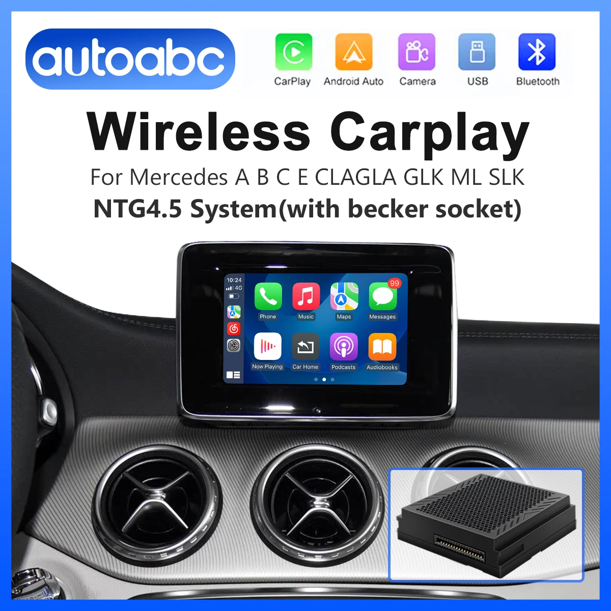 AUTOABC Wireless CarPlay Android Auto für Mercedes Benz A B C E Klasse GLA CLA GLK W204 W176 W246 X204 C117 NTG4.5 Becker Modul Image