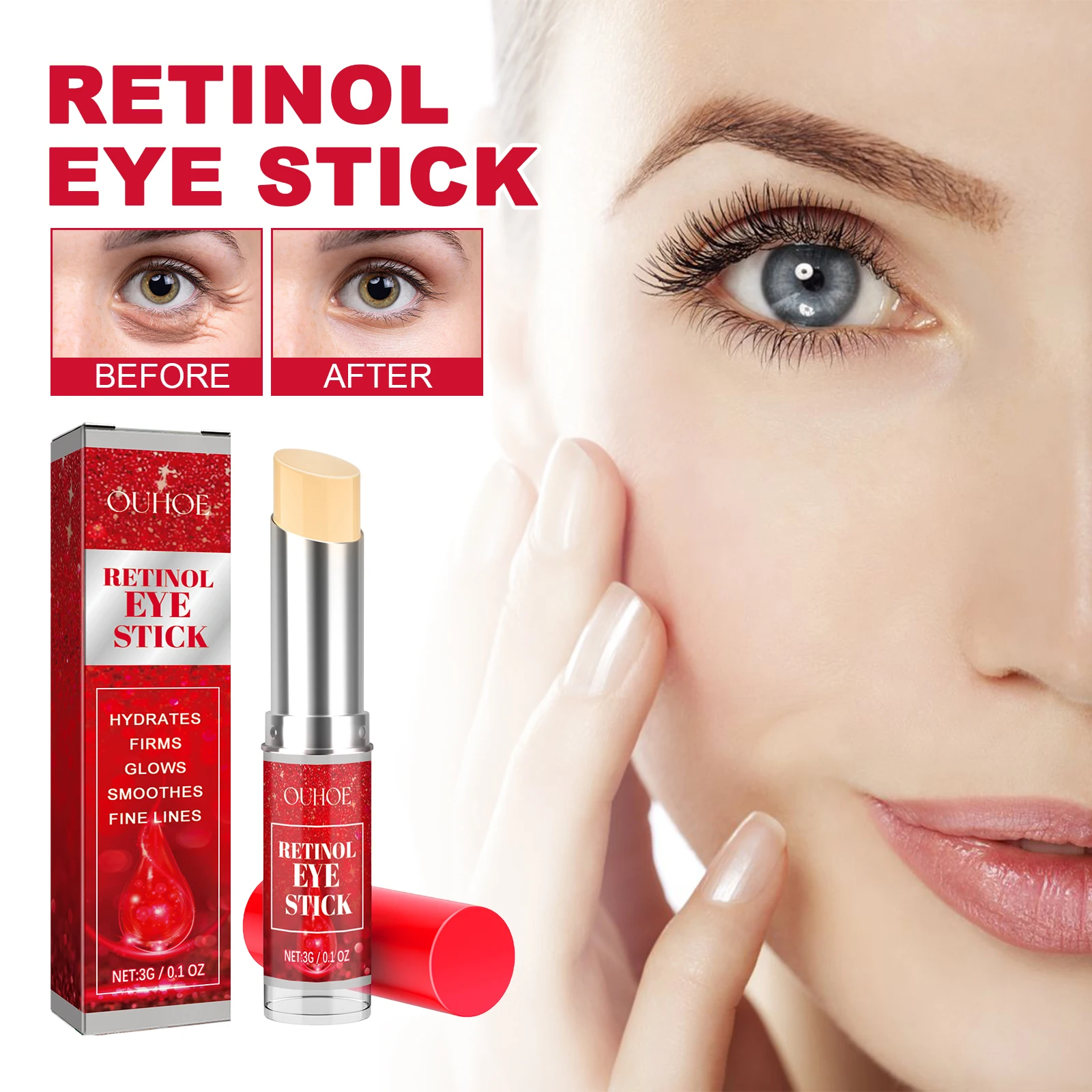 Retinol-Augencreme-Stick, aufhellend, Augenringe, straffende Haut, Anti-Falten, straffend, aufhellend, Augenreparatur für Frauen, Augenpflege Image