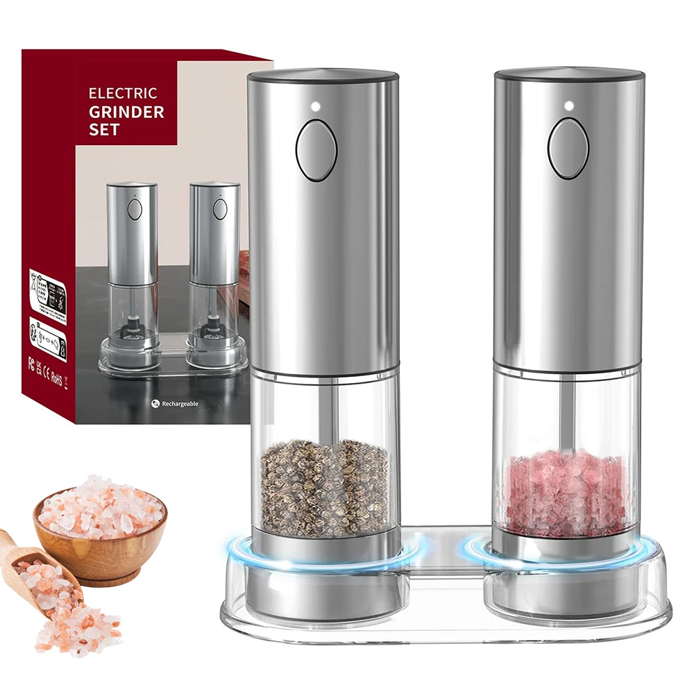 2-in-1 elektrische USB-Salz- und Pfeffermühle – einstellbare Grobheit, LED-Licht, Küchenwerkzeug mit großer Kapazität Image
