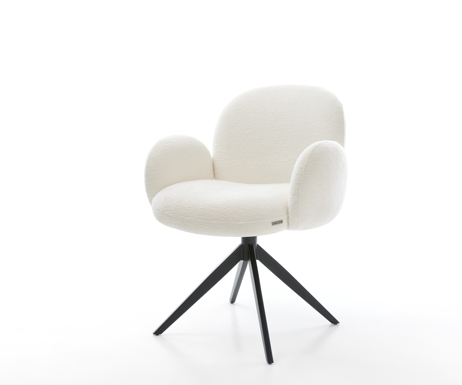 DELIFE Drehstuhl Nube-Flex mit Armlehnen Bouclé Soft Beige Kreuzgestell breit Schwarz 360° drehbar Wippfunktion Taschenfederkern, Esszimmerstühle Image