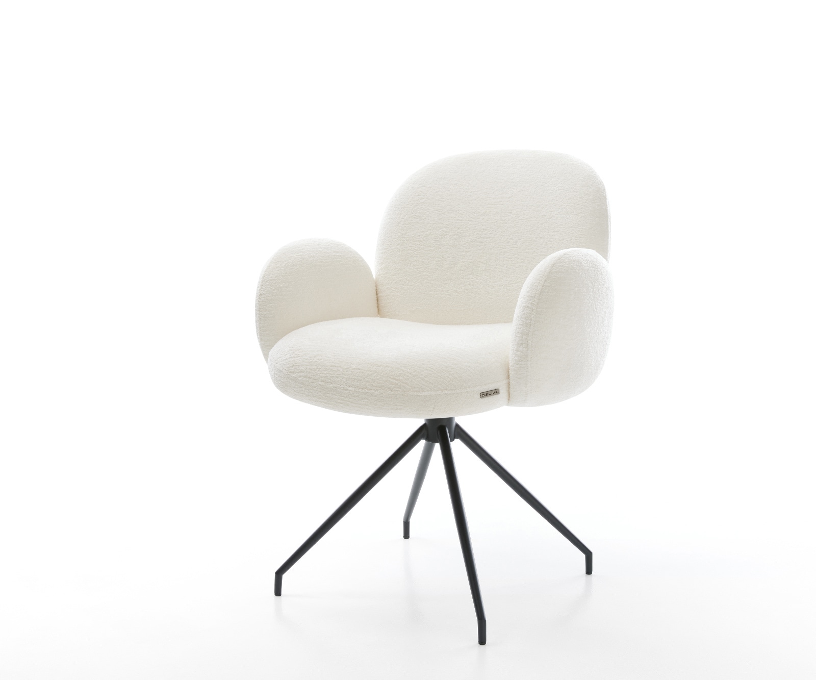 DELIFE Esszimmerstuhl Nube-Flex mit Armlehnen Bouclé Soft Beige Kreuzgestell konisch Schwarz Taschenfederkern, Esszimmerstühle Image