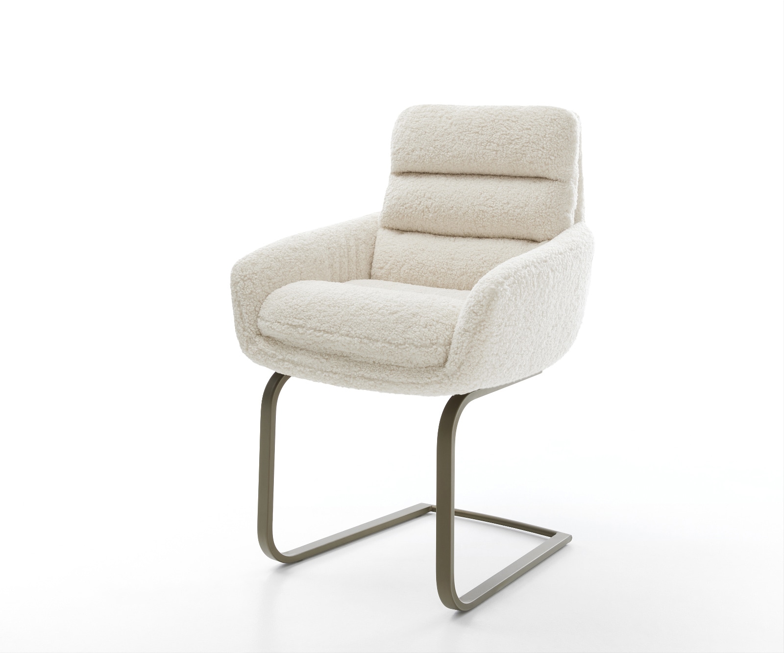 DELIFE Freischwinger Abelia-Flex mit Armlehnen Teddystoff Beige Freischwinger flach Effektfinish Titan, Esszimmerstühle Image