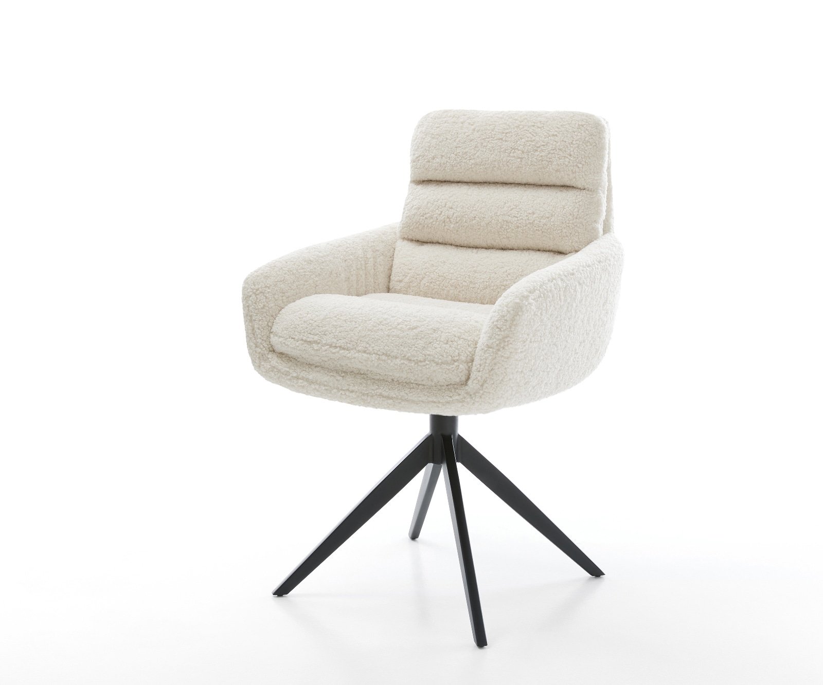 DELIFE Drehstuhl Abelia-Flex mit Armlehnen Teddystoff Beige Kreuzgestell breit Schwarz 360° drehbar Wippfunktion, Esszimmerstühle Image