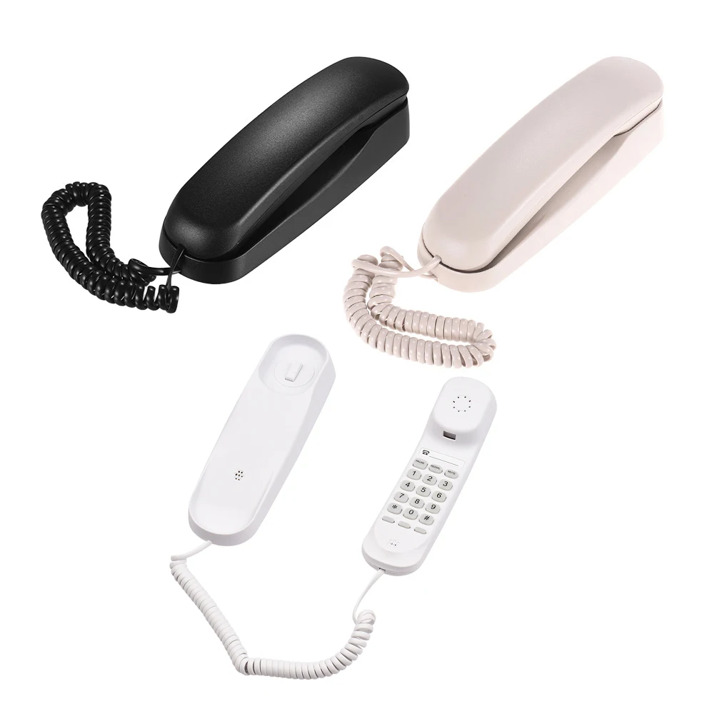Mini téléphone fixe filaire de bureau, téléphone fixe montable au mur, prend en charge les fonctions muets/pause/hold/réinitialisation/Flash/réveil