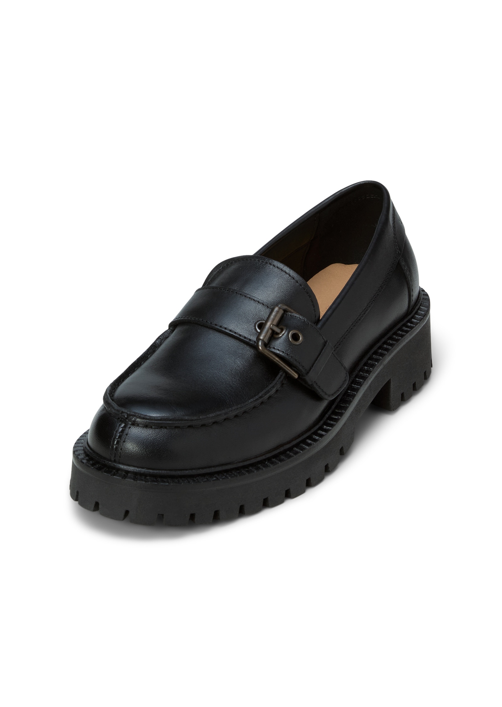 Loafer MARC O'POLO "mit robuster Profil-Laufsohle", Damen, Gr. 40, schwarz, Obermaterial: 100% Leder (Rind), unifarben, Schuhe Loafer