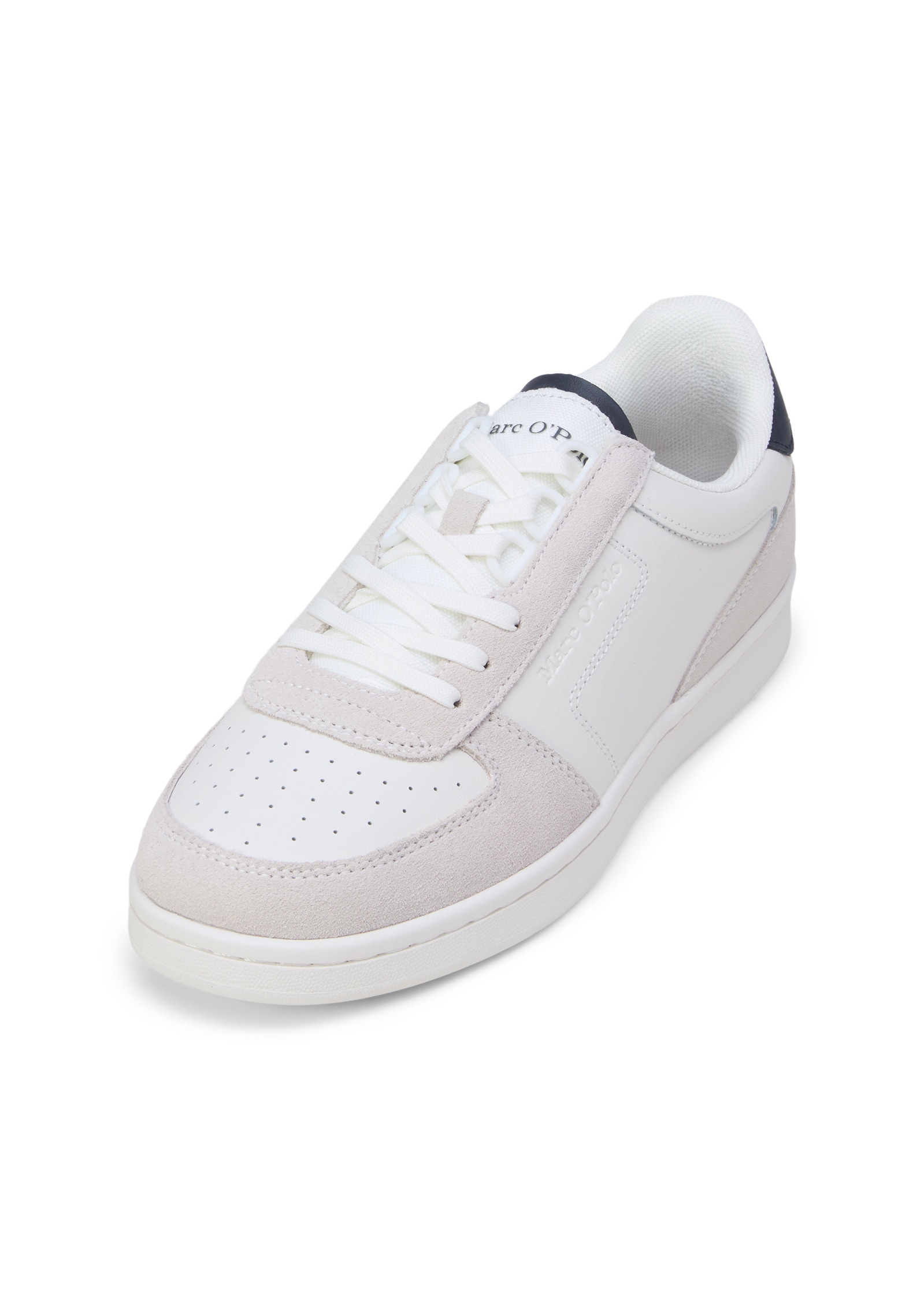 Sneaker MARC O'POLO "aus hochwertigem Rindleder", Damen, Gr. 47, weiß, navy, Obermaterial: 100% Leder, unifarben, Schuhe Sneaker