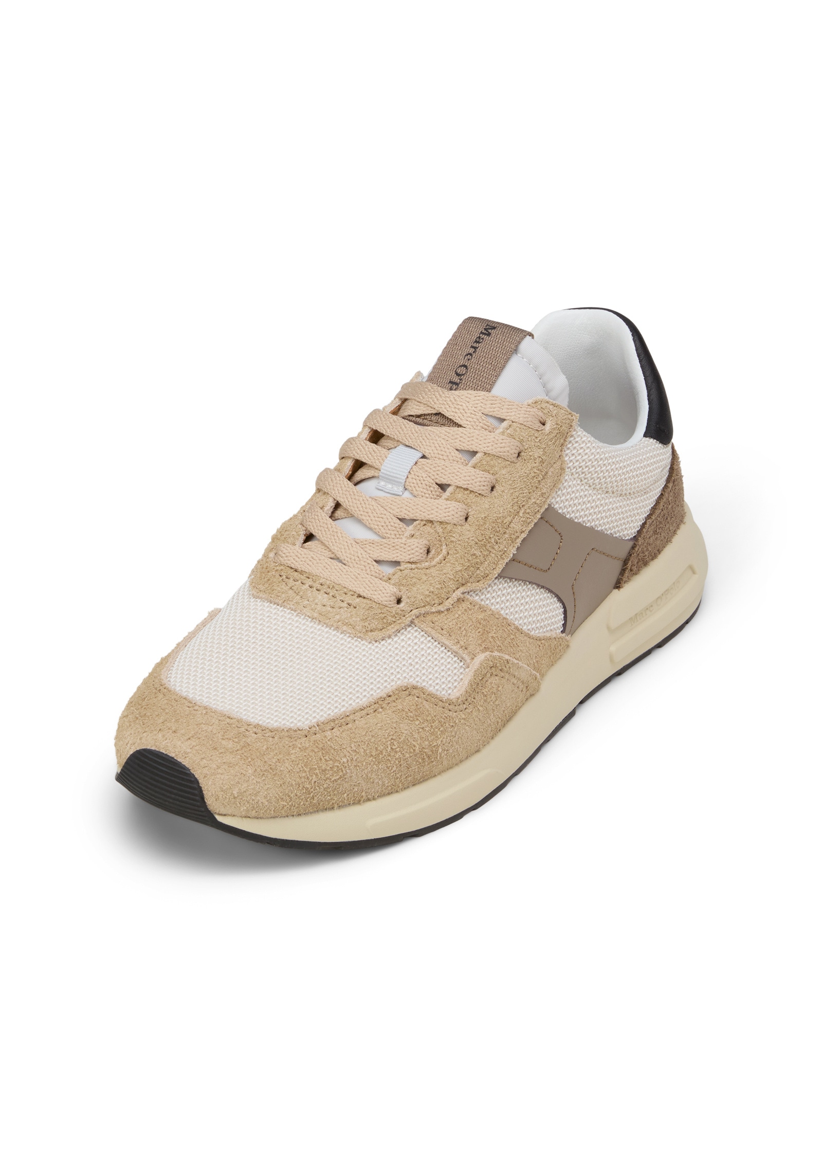 Sneaker MARC O'POLO "aus Mesh und Veloursleder", Damen, Gr. 44, schwarz pure sand, light oat, Obermaterial: 80% Leder (Rind), 20% Polyester, unifarben, Schuhe Sneaker
