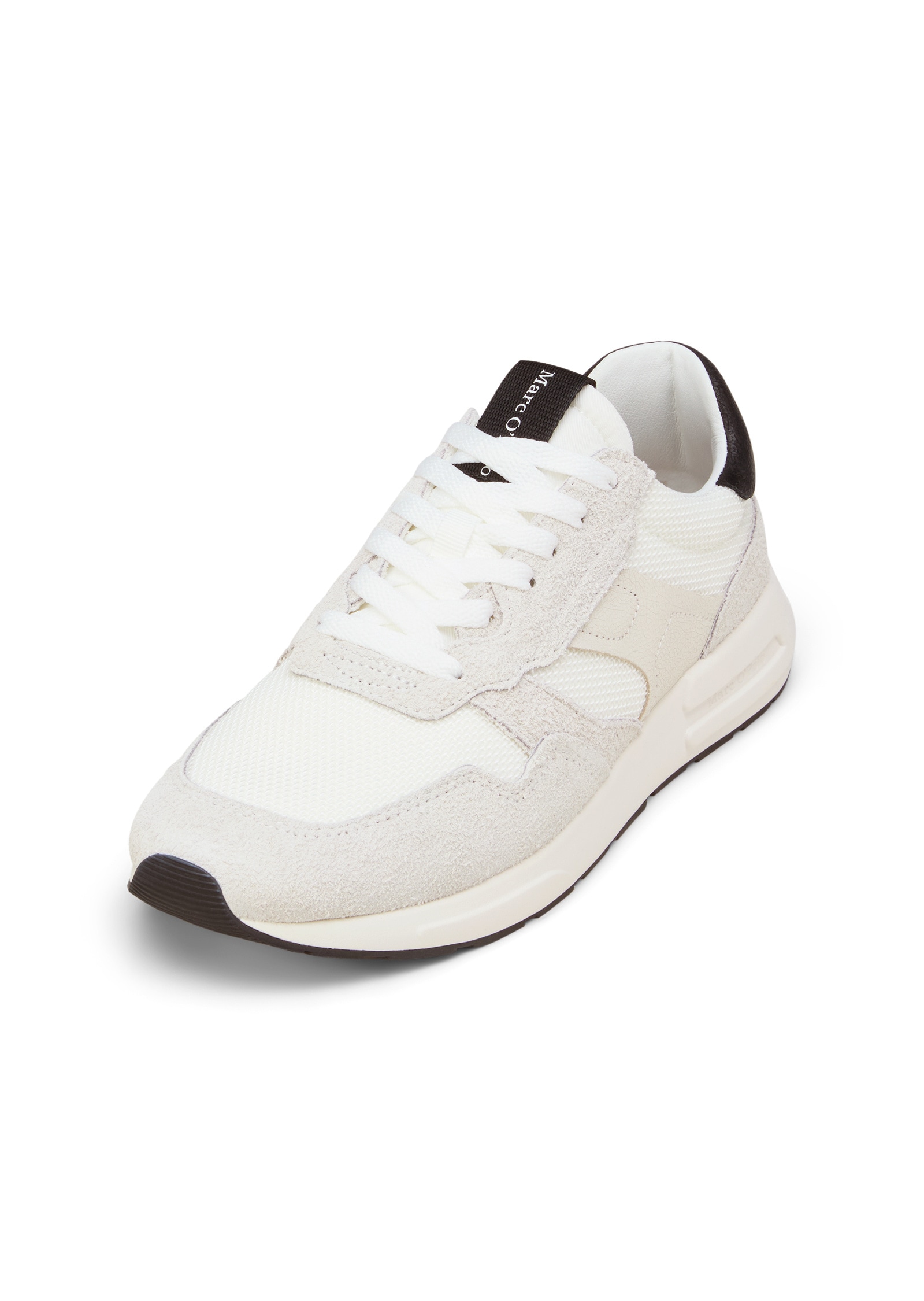 Sneaker MARC O'POLO "aus Mesh und Veloursleder", Damen, Gr. 42, sanftes weiß, schwarz, Obermaterial: 80% Leder (Rind), 20% Polyester, unifarben, Schuhe Sneaker