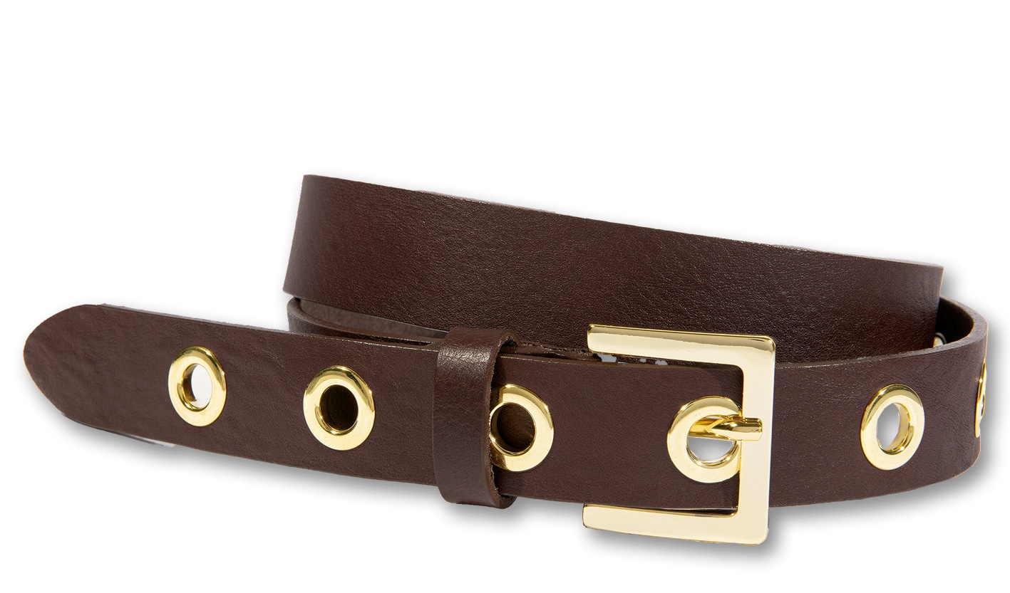 Ledergürtel SILBERGIFT "Ledergürtel mit eckiger Goldschließe & großen Metallösen", Damen, Gr. 100, dunkelbrau, Rindsleder, Gürtel Ledergürtel Image