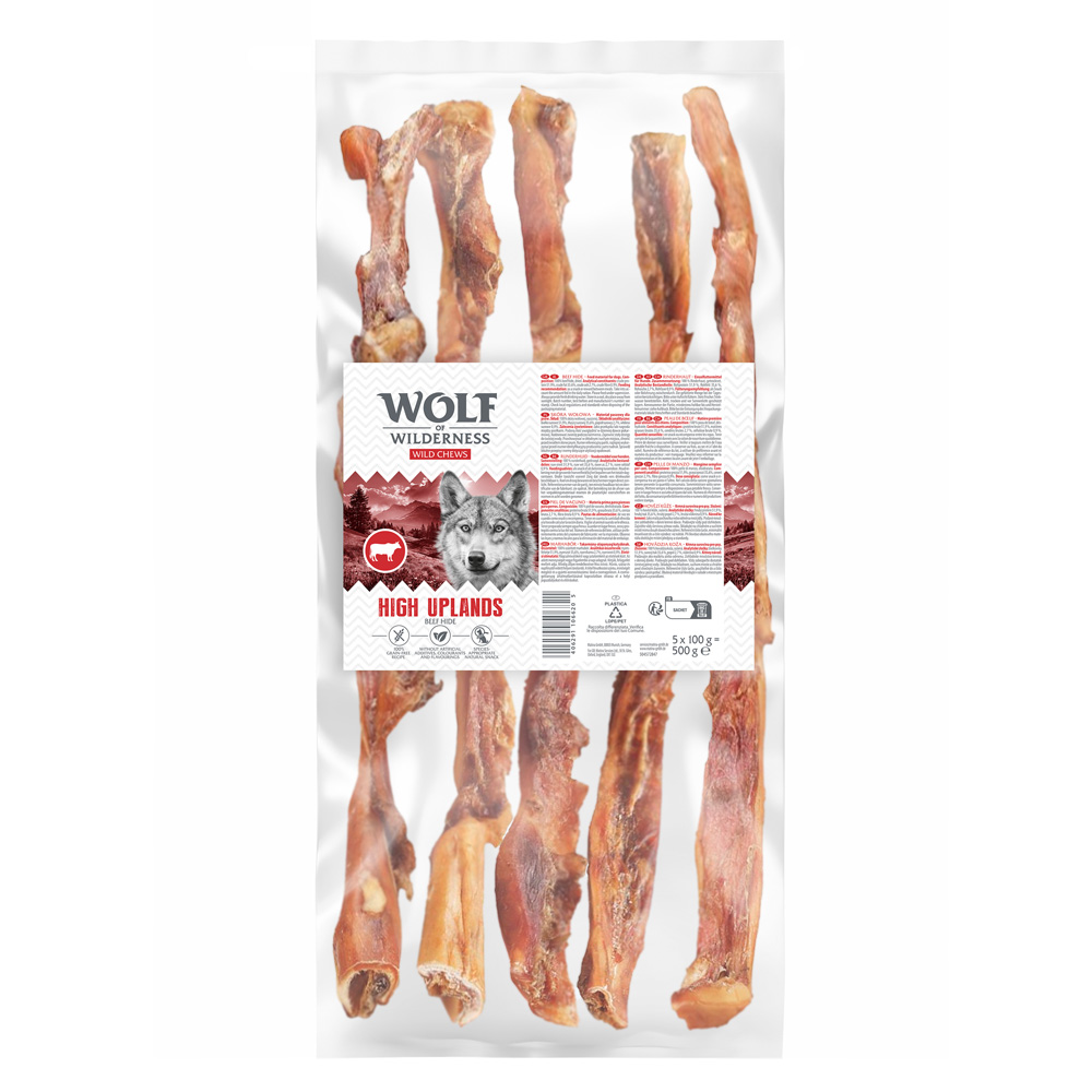 Wolf of Wilderness Pelle bovina extra lunga "High Uplands" - 3 x 5 pz (3 x 500 g)