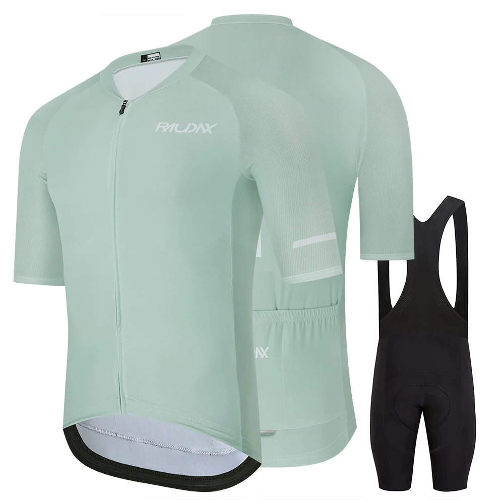 RAUDAX Herren Kurzarm-Radtrikot-Set mit Trägershorts MTB-Fahrradbekleidung Hochwertige Ropa Ciclismo Fahrraduniform