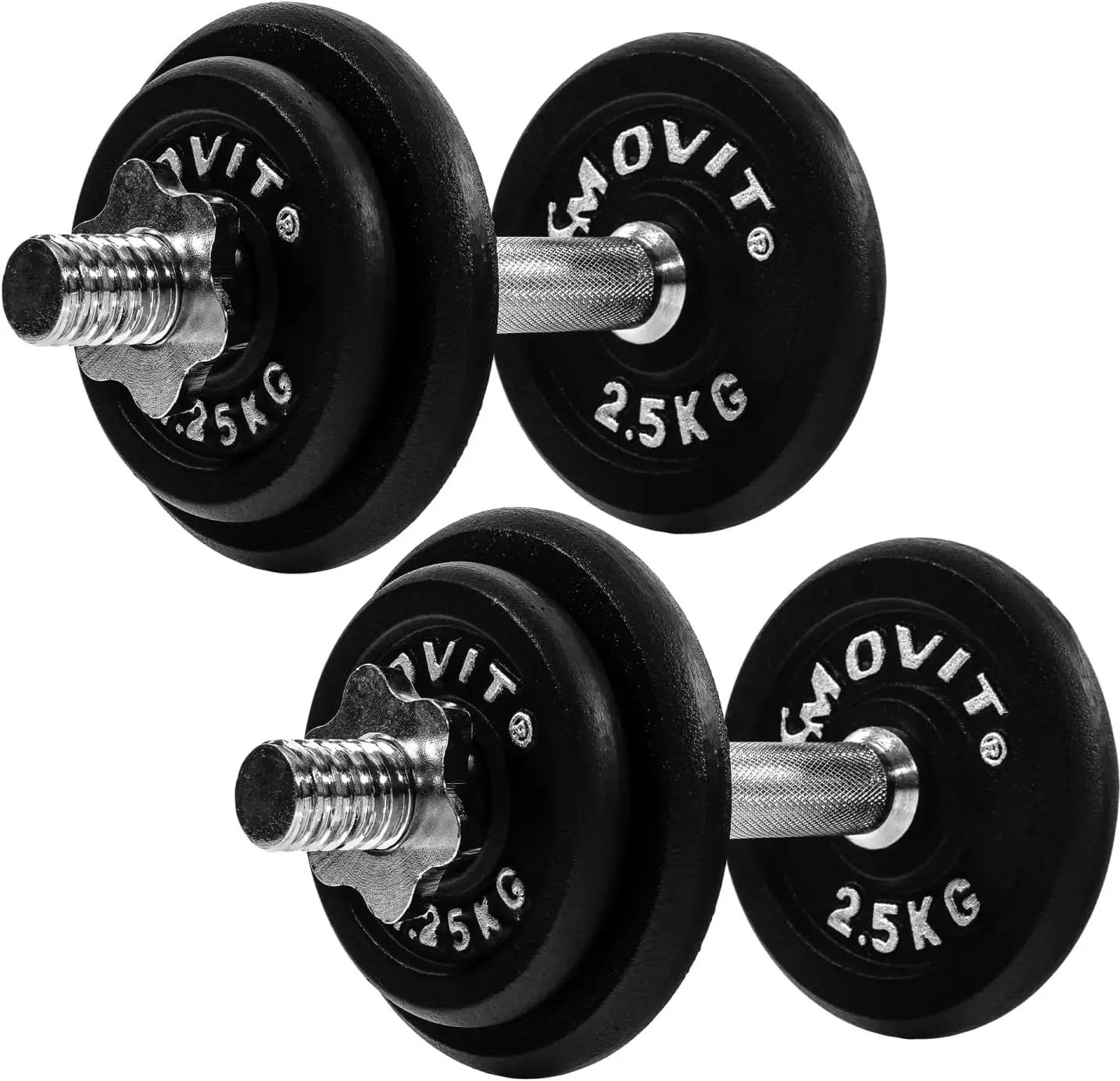PRO 2er Set, Gusseisen-Hanteln, 20 kg, 30 kg, 40 kg, 50 kg, 60 kg, Stab 30 mm Standardnorm, Griffknebel, Heck