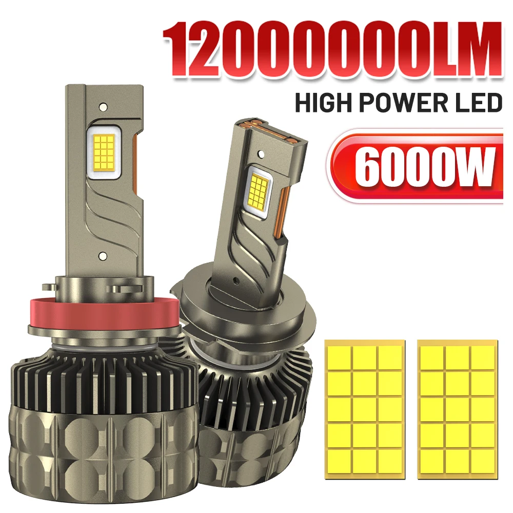 Lampadina per fari a LED ad alta potenza H7 H11 H1 H3 H4 6000K LED 9005 9006 9012 HB3 HB4 3 Kit luce a LED per tubi in rame per auto 12V 2 pezzi