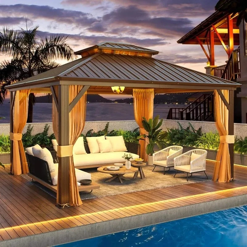 3 x 3 m, 6 x 3 m, wasserdichter Aluminium-Pavillon, winddicht, Außenüberdachung für Garten, Terrasse, Villa, moderner 4-Ecken-Sonnenschutz Image