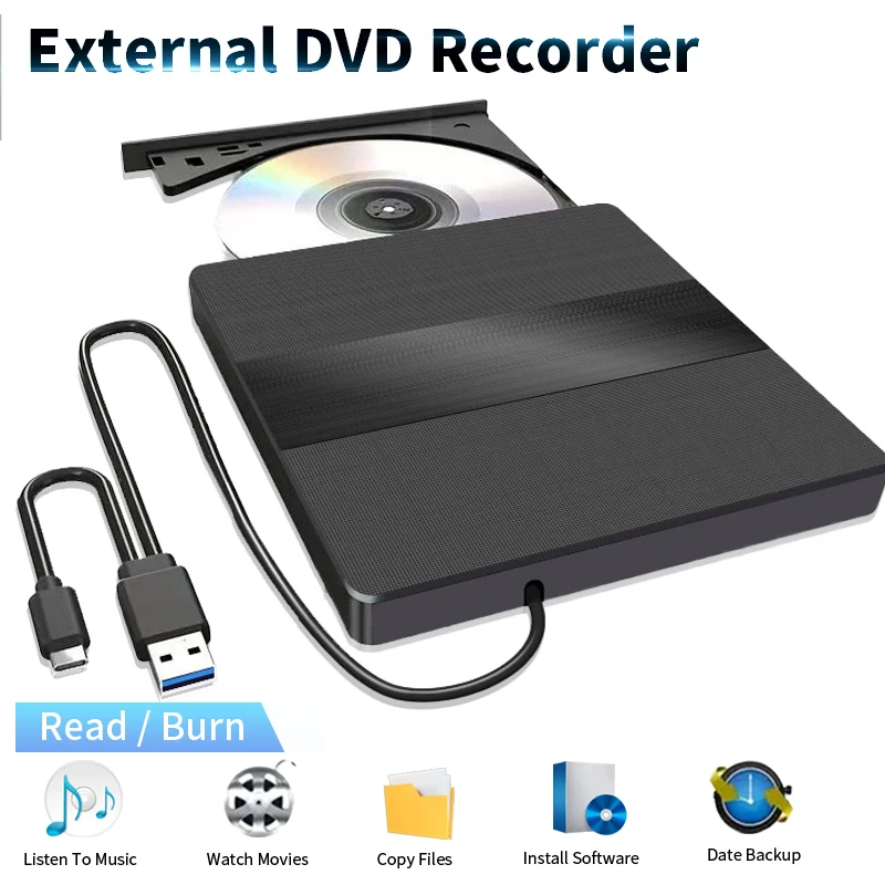 Tragbarer DVD-Player, externes DVD-Laufwerk, USB 3.0 Typ C, USB C, externes CD-RW-Laufwerk, DVD-ROM-Brenner-Player für Laptops, Desktop-PC Image