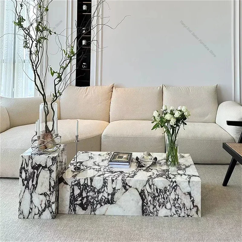Moderne Marmor-Couchtische, italienischer Minimalismus, Wohnzimmer-Couchtische in der Mitte, Sofa, seitliches Esszimmer, Wohnmöbel, Couchtisch FYCT