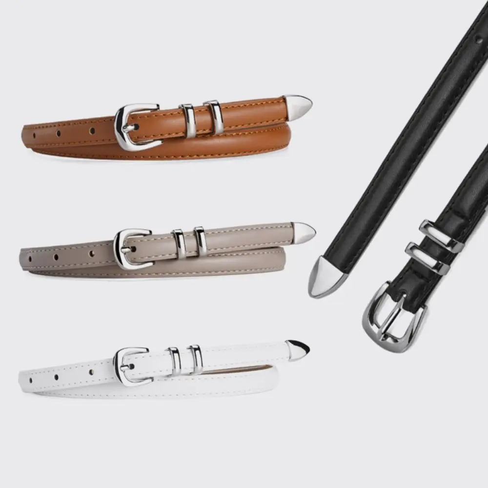 1PC Luxus Design PU Leder Gürtel Vielseitig Retro Silber Pin Schnalle Bund Mode Frauen Mädchen Dünne Gürtel Jeans Taille gürtel Image