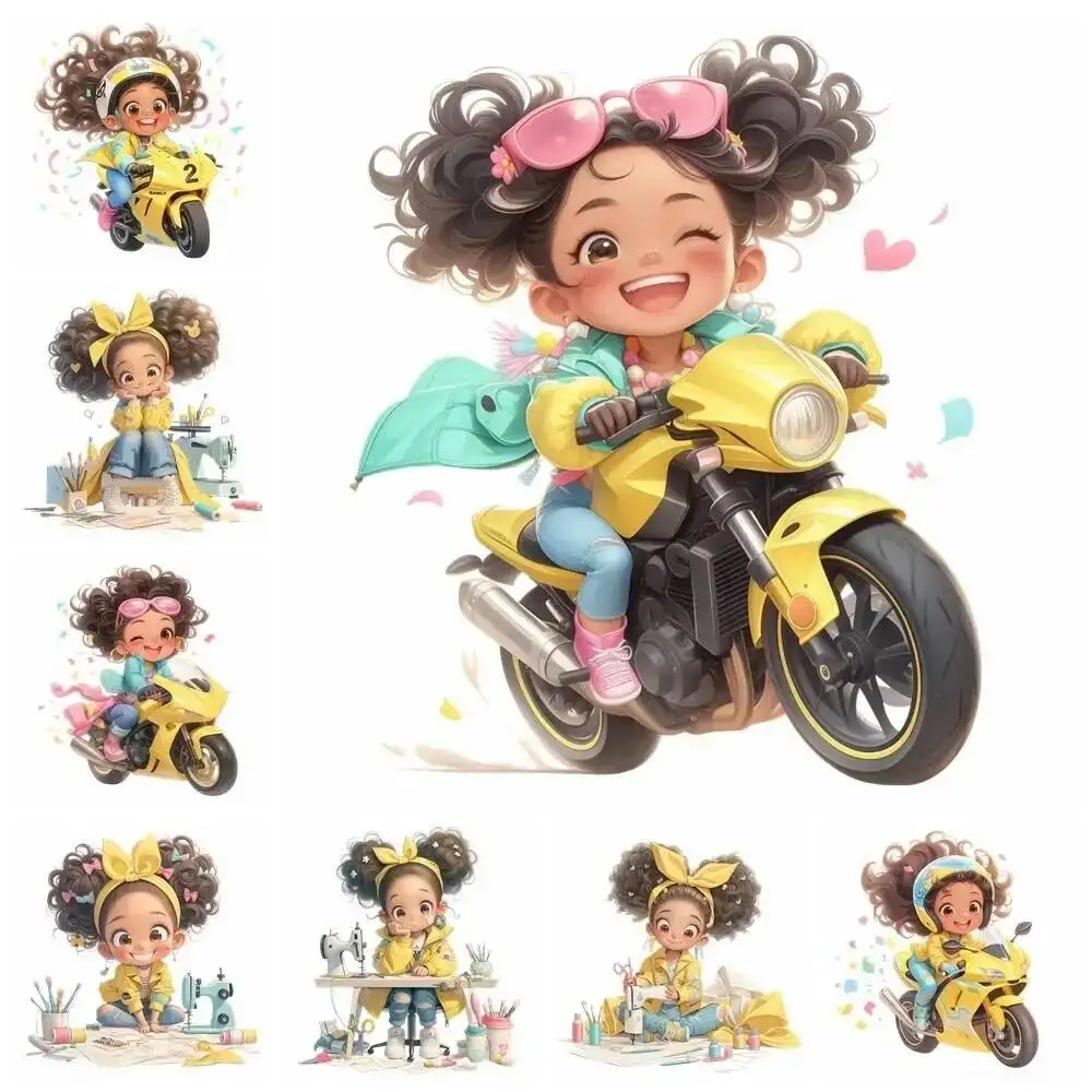 Cartoon Equitazione Ragazza Macchina da cucire Lady Toppe per il trasferimento di calore per abbigliamento T-shirt lavabili di livello A fai da te Adesivo termico termoadesivo