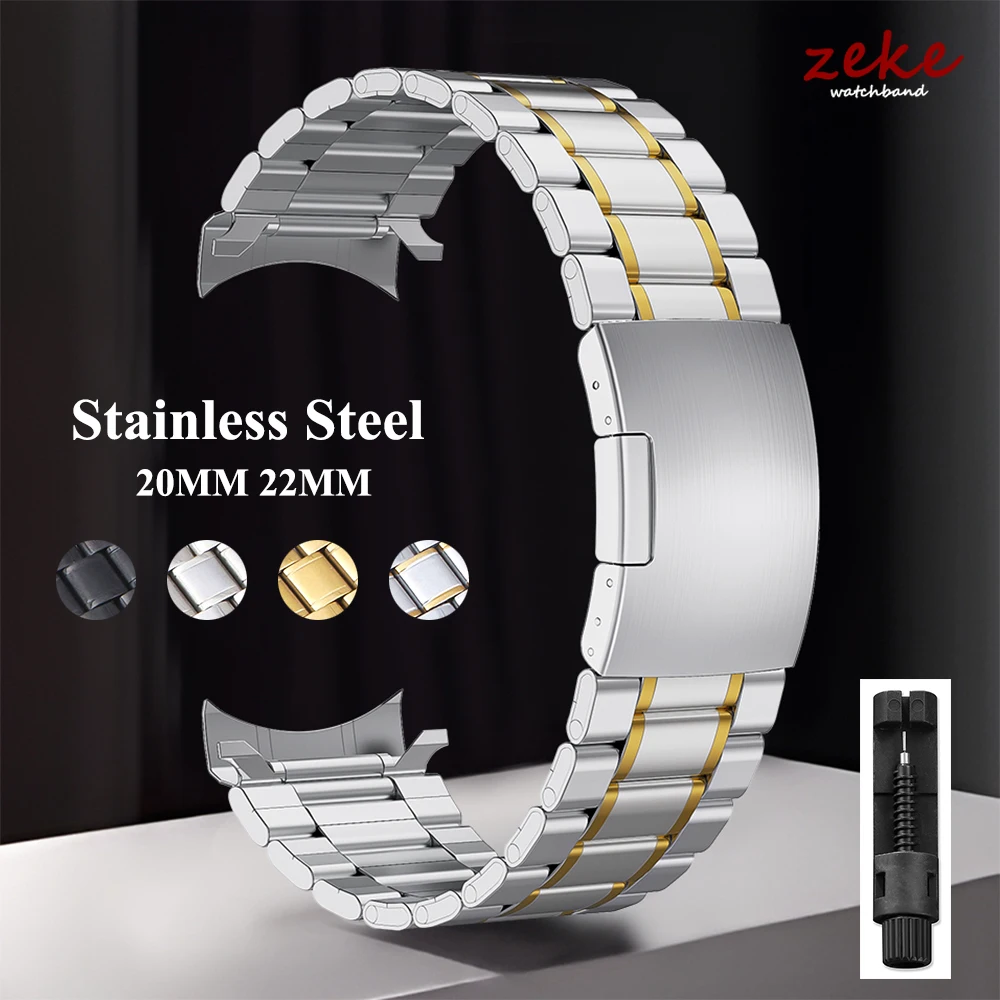 Edelstahl-Uhrenarmband mit gebogenem Ende, universelles Armband, faltbare Sicherheitsschnalle, Armband für Herren, 20 mm, 22 mm, Uhrengürtel-Zubehör Image