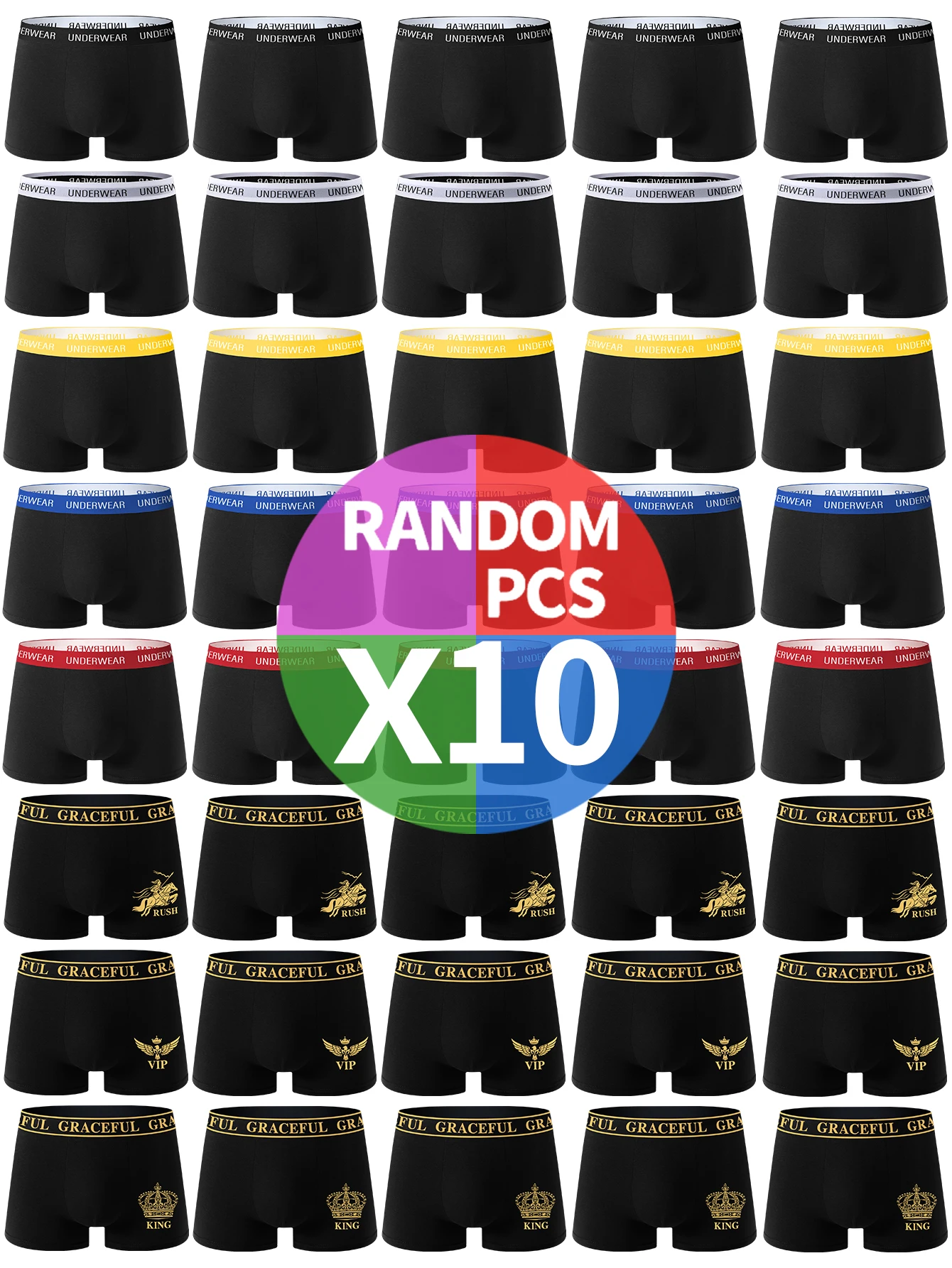 10PCS Herren-Boxershorts, gesund, bequem, weich, Herrenunterwäsche, lässig, Sport, Fitness, Shorts, trendige klassische Herren-Boxershorts Image