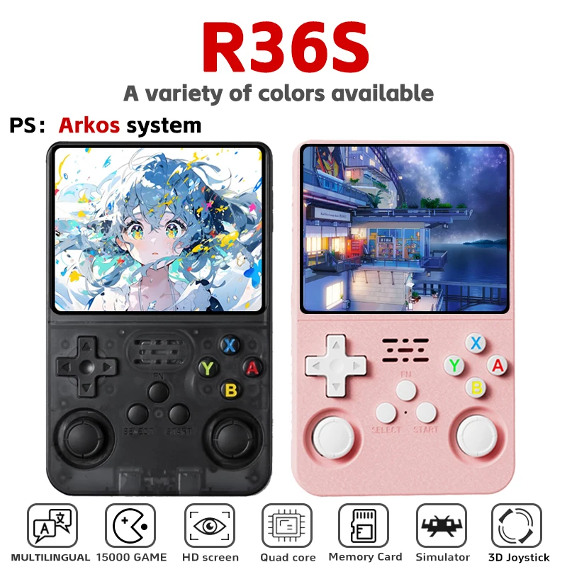 Console de jeu vidéo rétro R36S, écran IPS de 3.5 pouces, système Linux, Mini Console de jeu vidéo Portable, 64 go, 20000 jeux
