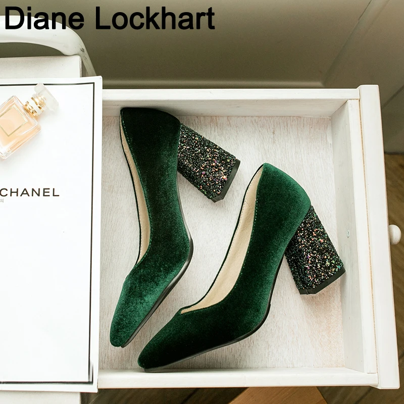 Große Größe Frauen Pumpen Samt High Heels Damen Schuhe Elegante Spitz Hochzeit Weibliche Flache Schuhe Grün Herbst 32 41 42