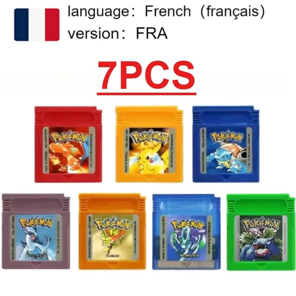 NEW fun Pokemon Series GBC Game Cartridge 16-Bit Video Game Console Card Red Yellow Blue Crystal Gold Silver French Language FRA