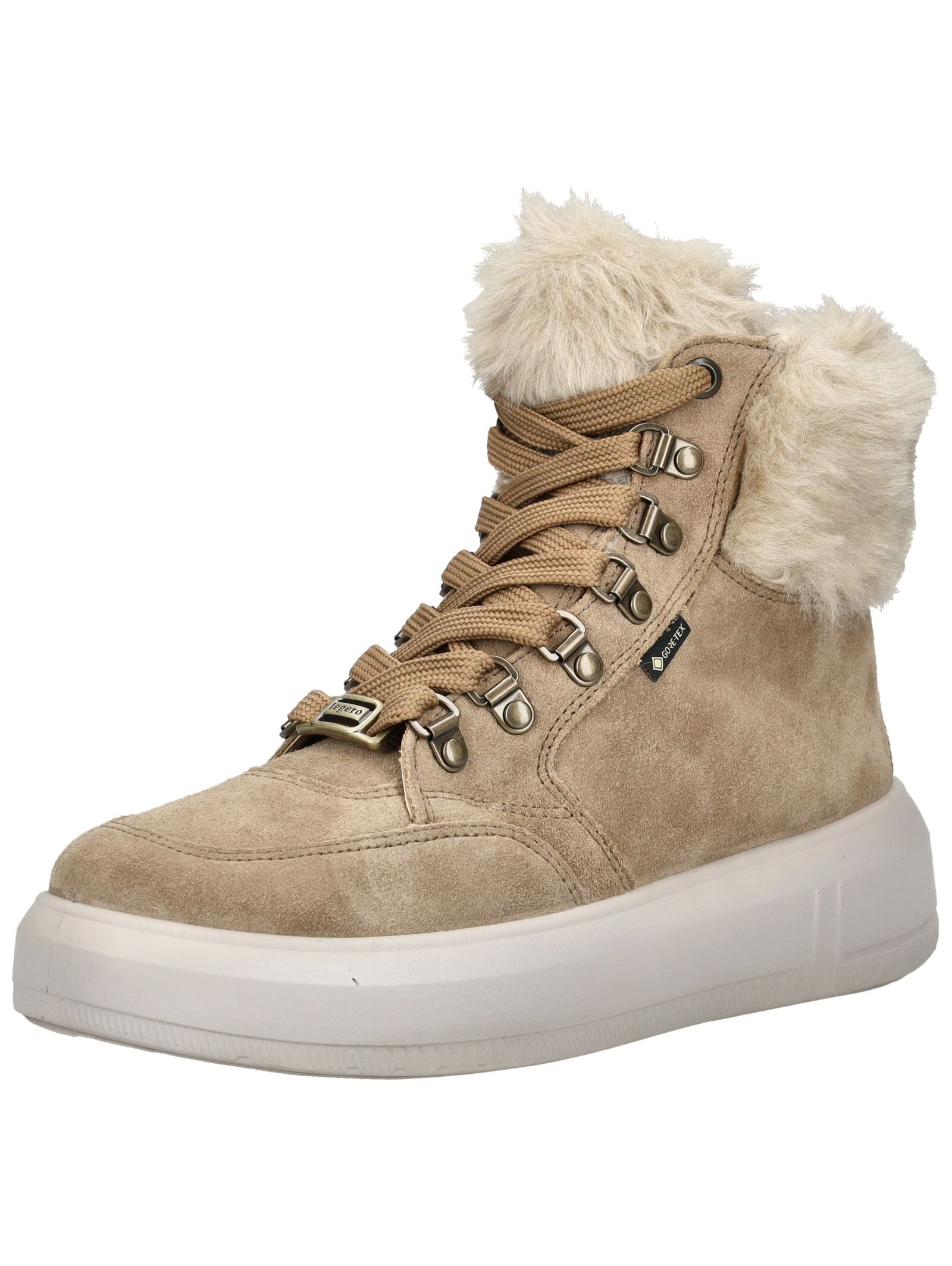 Schnürstiefelette LEGERO "Legero Stiefelette Veloursleder/Textil", Damen, Gr. 39, beige, Textil, Veloursleder, Schuhe Schnürstiefelette