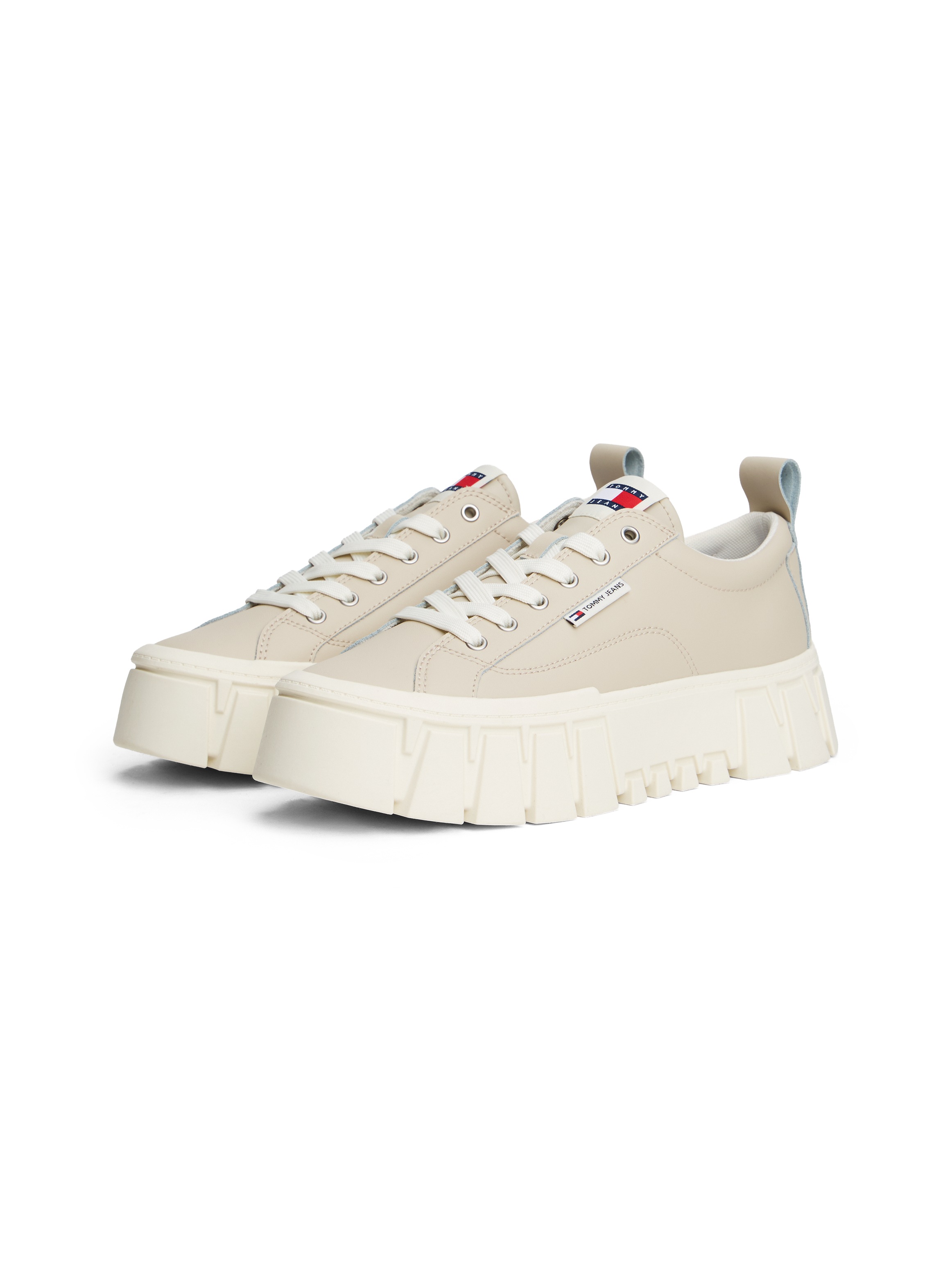 Plateausneaker TOMMY JEANS "TJW VULC FLATFORM LEATHER", Damen, Gr. 37, beige, Leder, Lederimitat, unifarben, Schuhe Plateausneaker