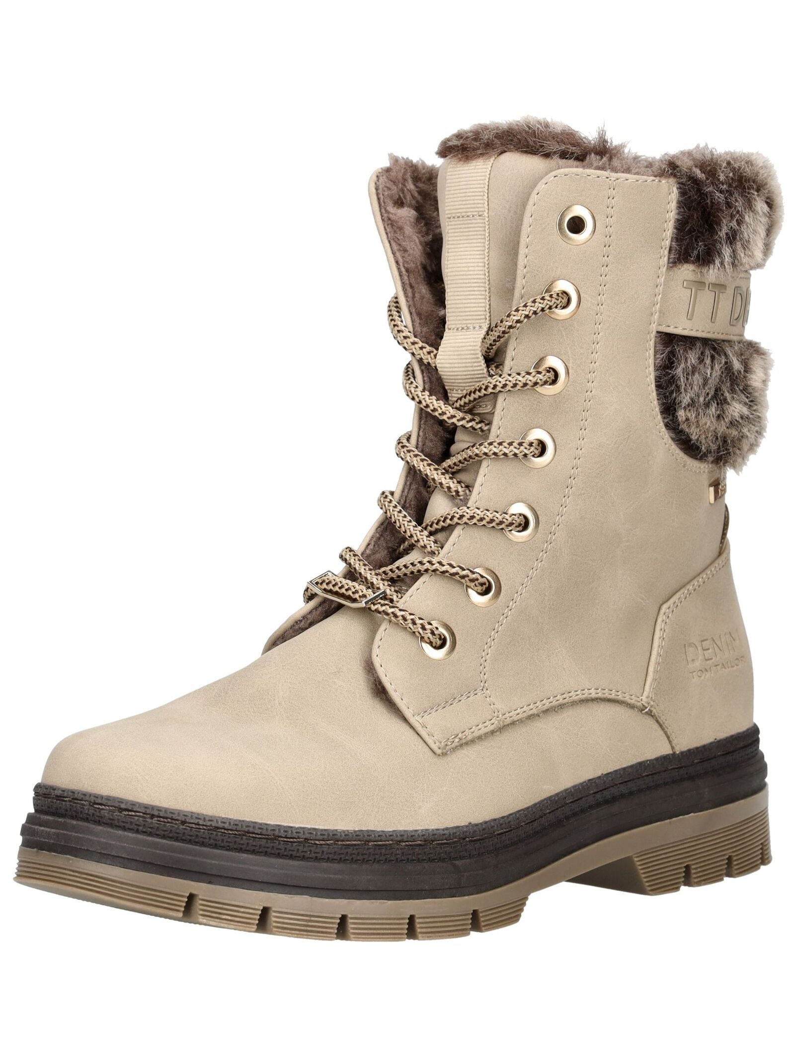 Schnürstiefelette TOM TAILOR "Tom Tailor Stiefelette Lederimitat/Textil", Damen, Gr. 38, cream, Lederimitat, Textil, Schuhe Schnürstiefelette