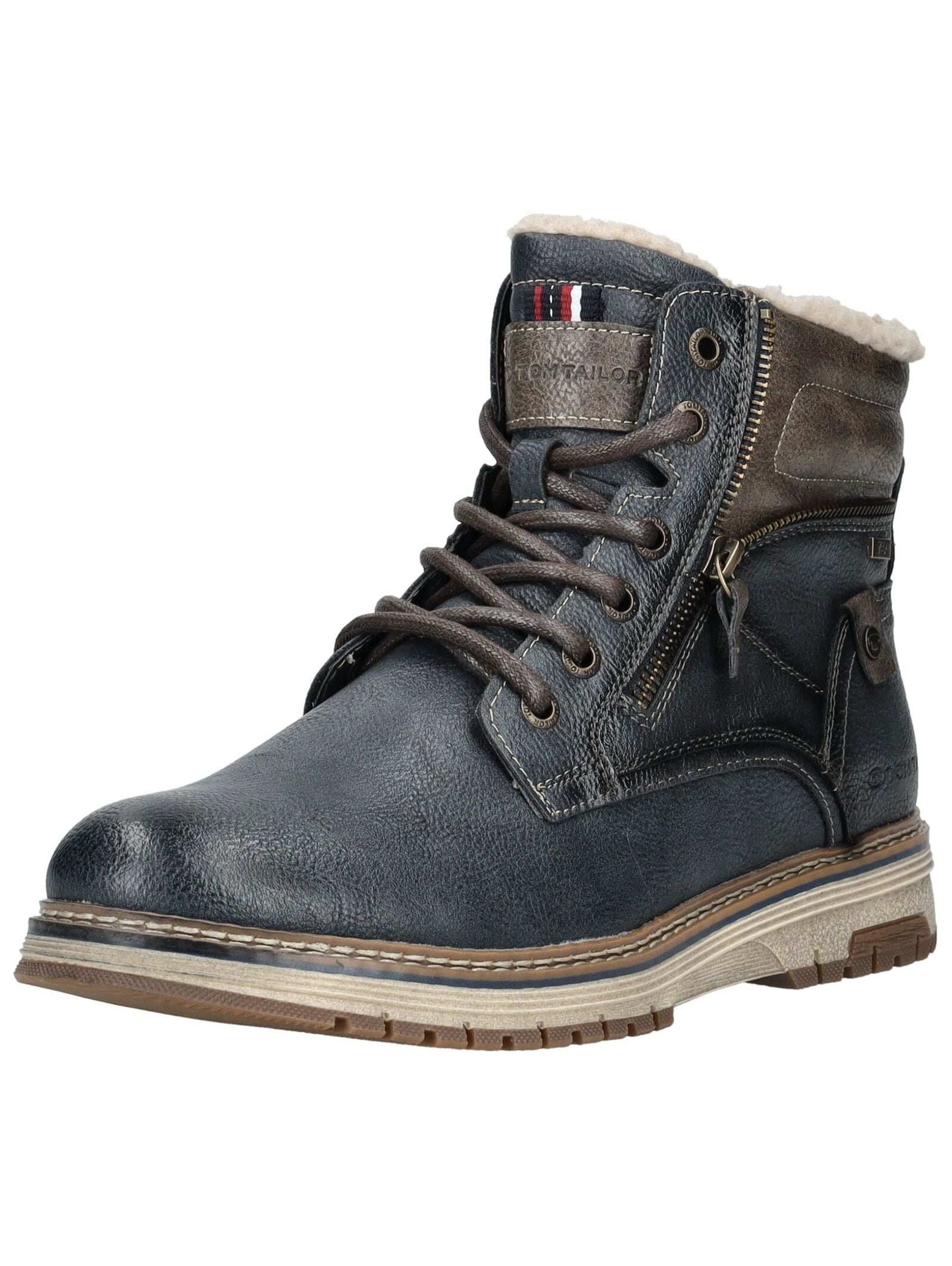 Schnürstiefelette TOM TAILOR "Tom Tailor Stiefelette Lederimitat/Textil", Damen, Gr. 43, navy, Lederimitat, Textil, Schuhe Schnürstiefelette