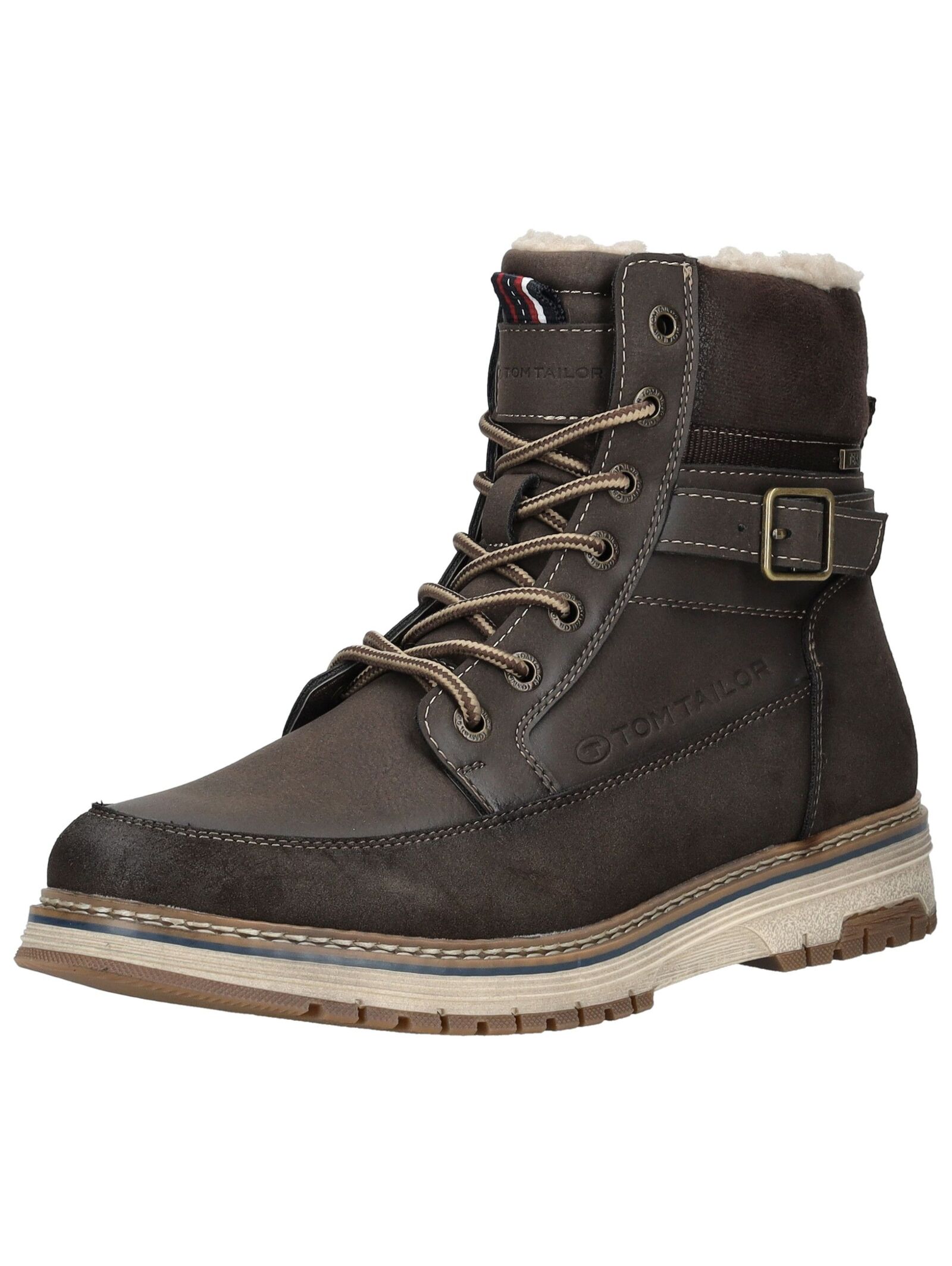 Schnürstiefelette TOM TAILOR "Tom Tailor Stiefelette Lederimitat", Damen, Gr. 44, mokka, Lederimitat, Schuhe Schnürstiefelette