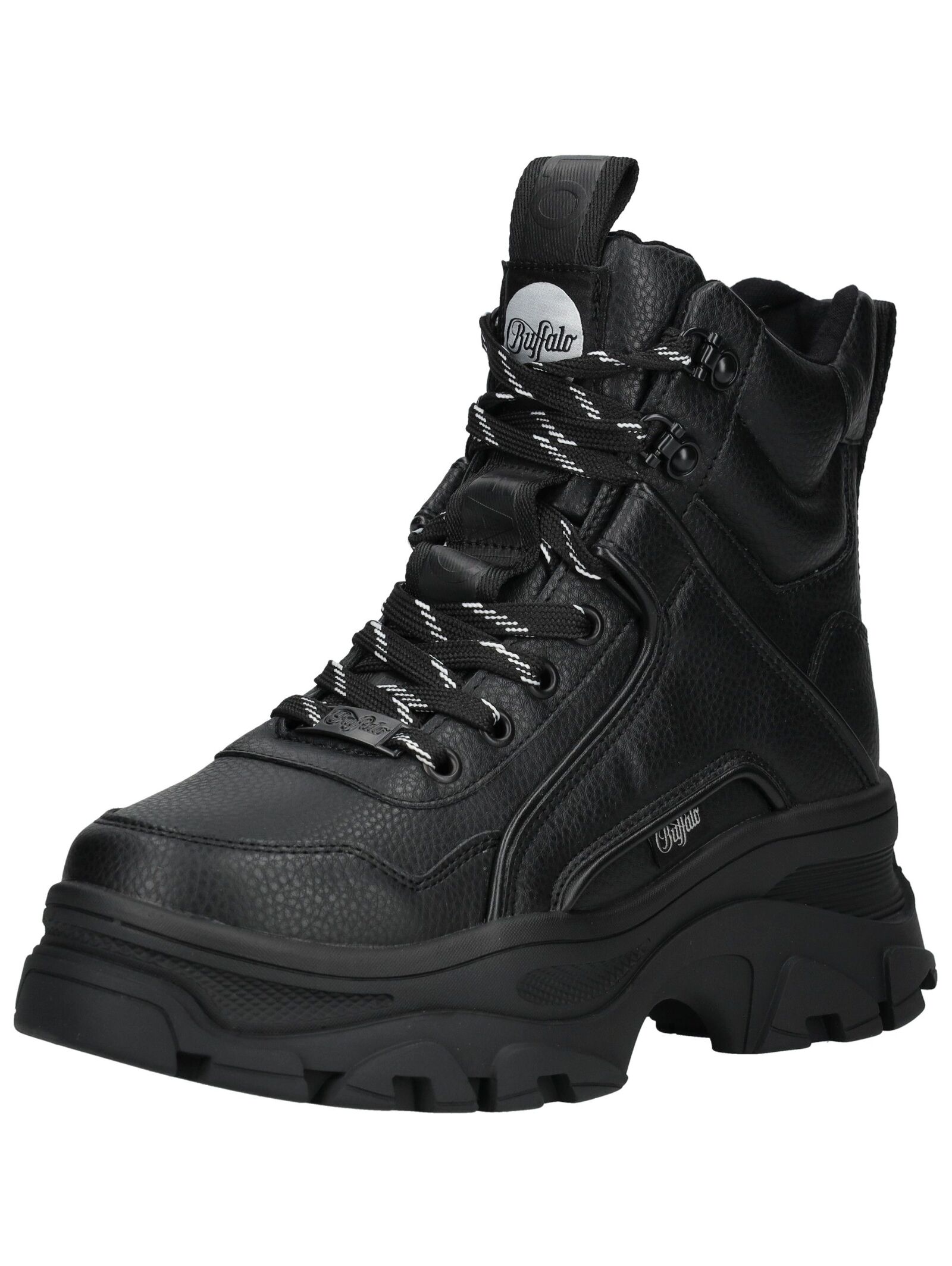 Schnürstiefelette BUFFALO "Buffalo Stiefelette Lederimitat", Damen, Gr. 38, schwarz, Lederimitat, Schuhe Schnürstiefelette