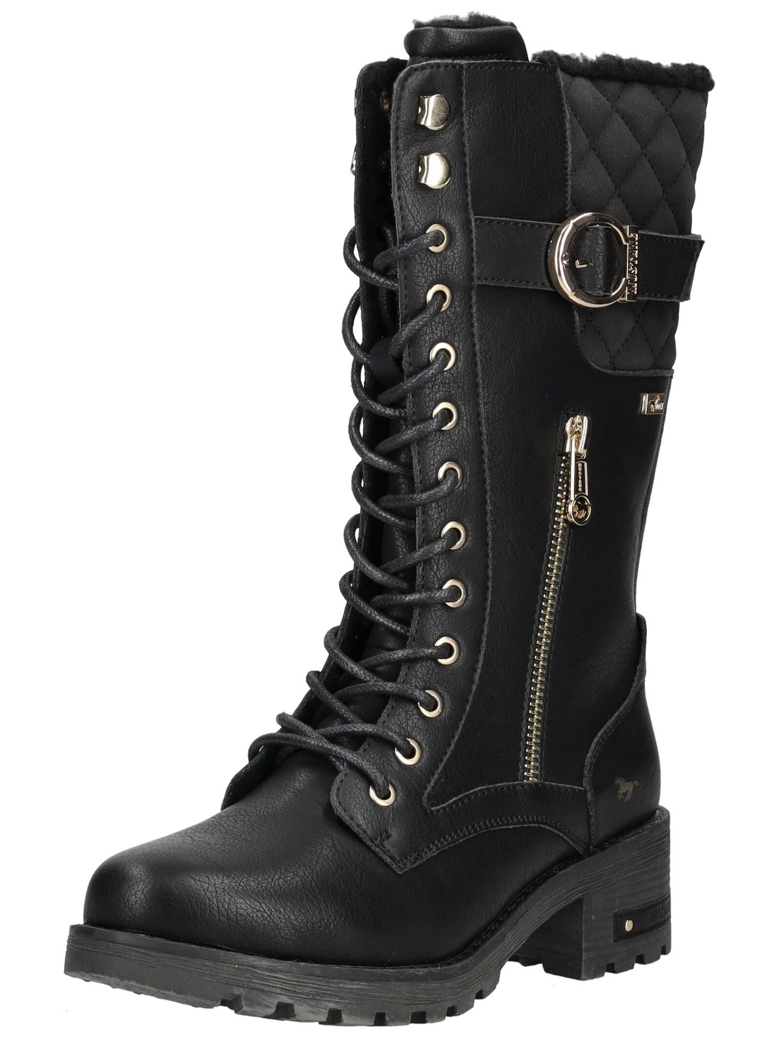 Schnürstiefel MUSTANG SHOES "Mustang Shoes Stiefel Lederimitat", Damen, Gr. 38, schwarz, Lederimitat, Schuhe Schnürstiefel