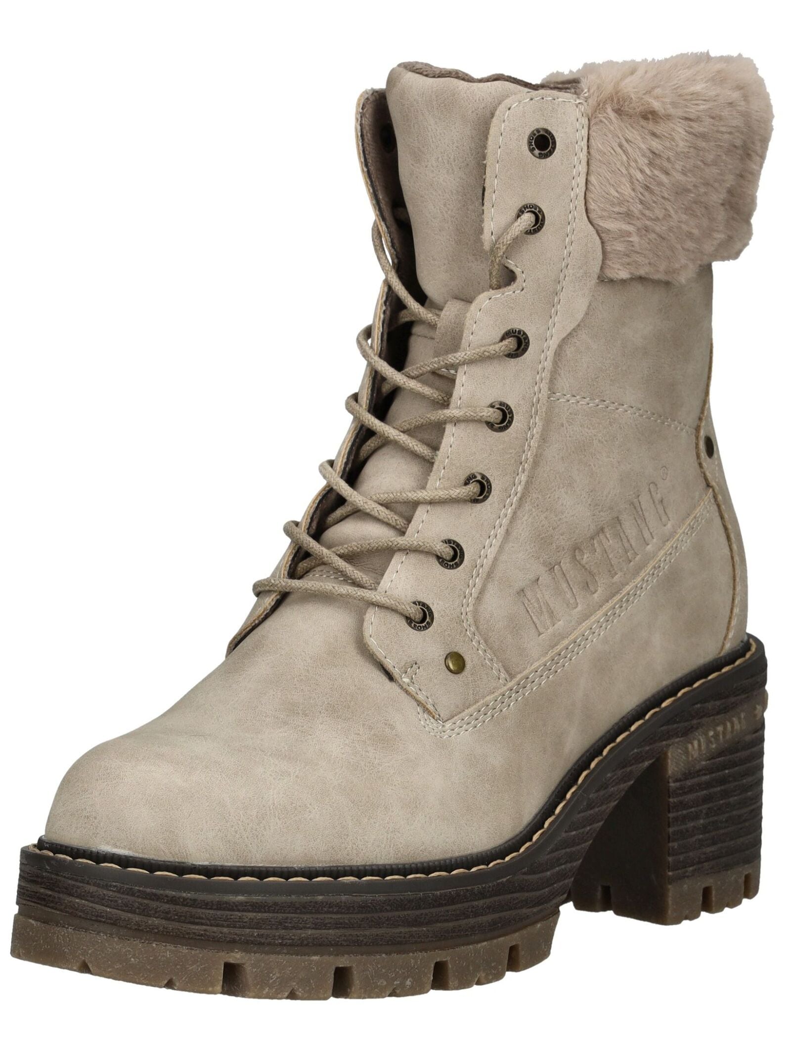 High-Heel-Stiefelette MUSTANG SHOES "Mustang Shoes Stiefelette Lederimitat/Textil", Damen, Gr. 37, taupe, Lederimitat, Textil, Schuhe