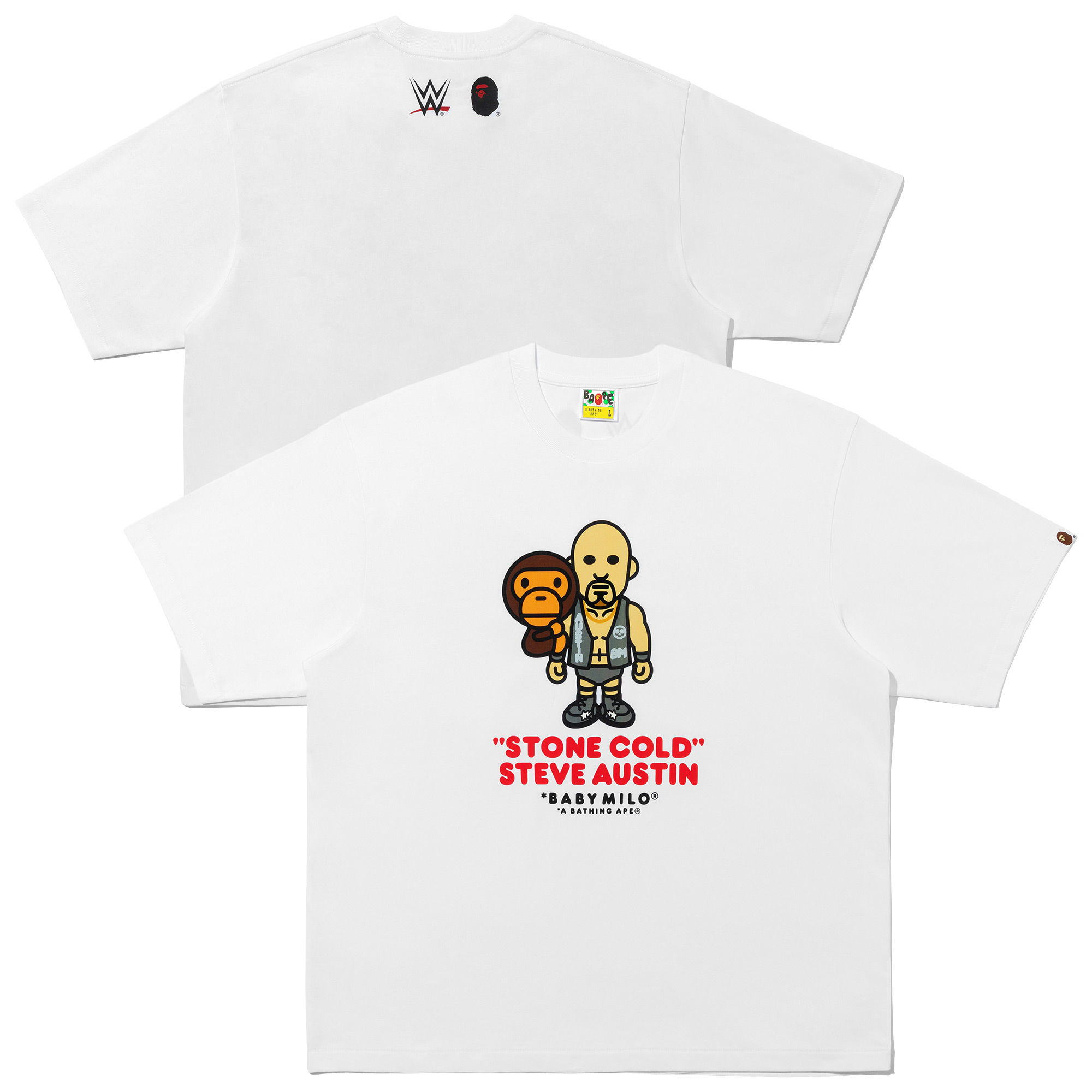 WWE x Bape Stone Cold Steve Austin Baby Milo Entspannte Passform T-Shirt - Weiß - Herren Image
