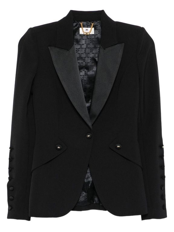 Tailored Blazer With Satin Lapel - Black - Elisabetta Franchi Jackets