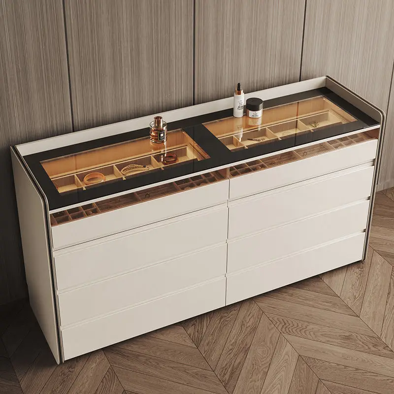 Leichte, luxuriöse Kommode, Schlafzimmer-Aufbewahrungsschrank, Kommode, integrierte Nachttisch-Schmuckaufbewahrung, Vitrine, Insel