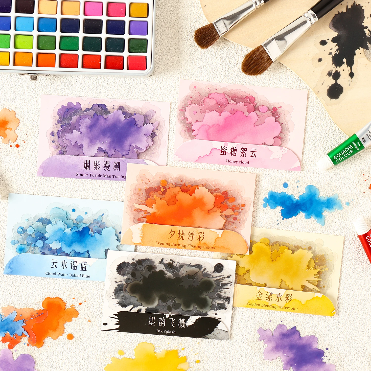 Kreatives Aquarell-Aufkleberpaket zum Verschmieren, 10/60 Stück, Handzelt-Etiketten für Scrapbooking, Aufkleber, Tagebuch, Schreibwaren Image