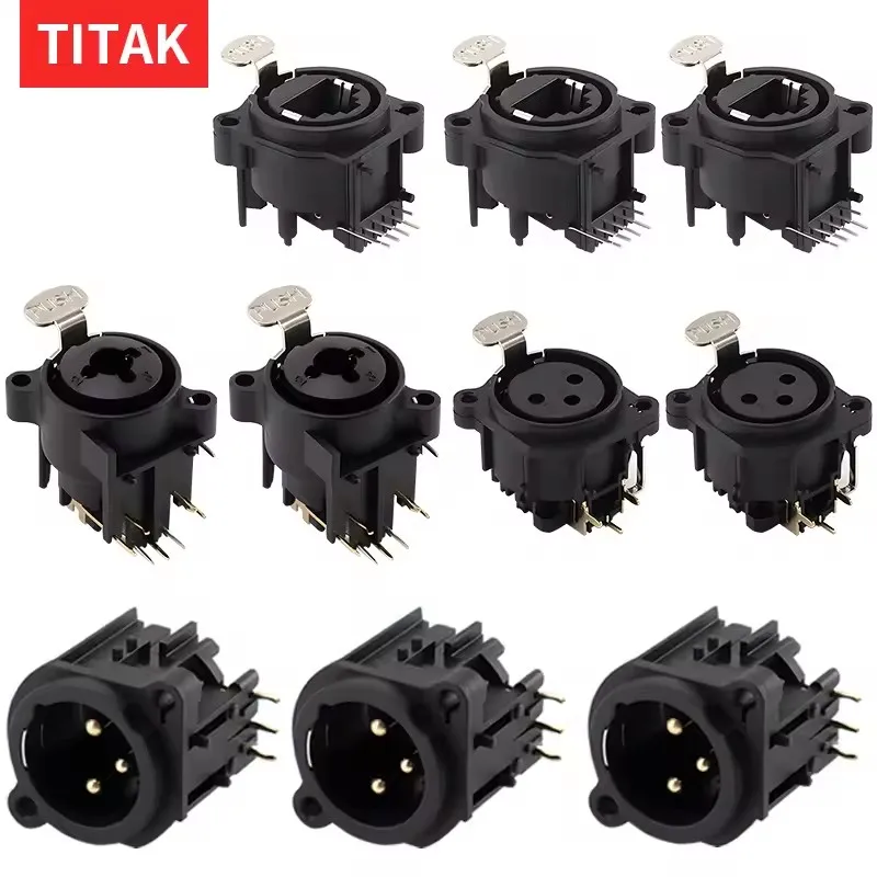 10 Stück XLR 3-poliger Stecker + Buchse, quadratische Form, PCB-Panel-Mount-Chassis, 3-poliger XLR-Adapter Image
