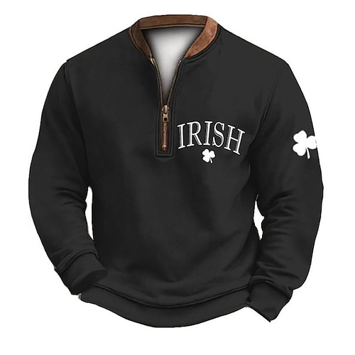 St. Patrick's Day Männer Shamrock St. Paddy's Day Sweatshirt Sweatshirt Mode Streetwear Täglich Klassisch Langarm Viertel Zip Outdoor Ausgehen Festival Schwarz Grün Druck Frühling Herbst Designer S
