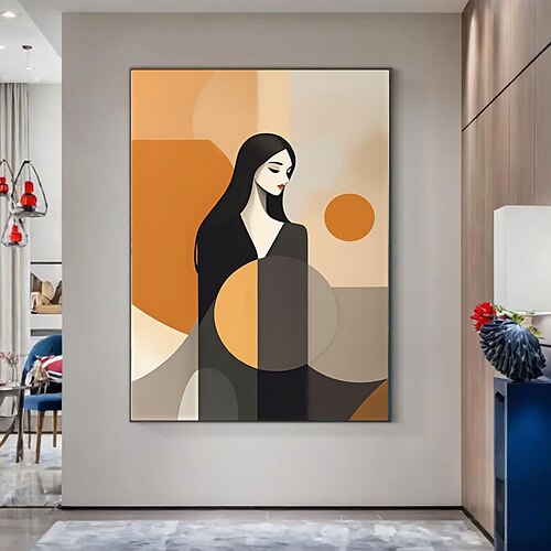 Handgemaltes abstraktes Ölgemälde im Picasso-Stil, geometrisches Mädchen, Leinwandbild, modernes Wandbild, Wohnzimmerdekoration Image