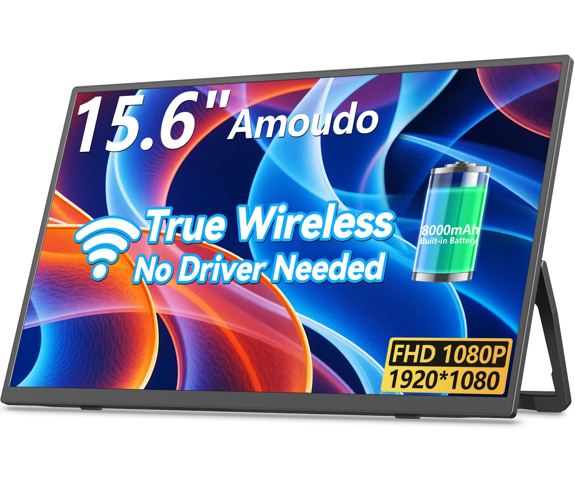 Amoudo Kabelloser mobiler Monitor, 8000 mAh Akku, 15,6 Zoll, 1920 x 1080P, VESA-kompatibles mobiles Display, tragbarer IPS-Monitor Image