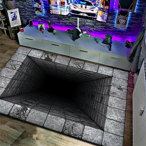 3D-Optische Illusion Teppich visuelle Falle Bodenmatte rutschfest Wirbel bodenloses Loch Design für Türbereich Eingangsbereich Badezimmer Treppen drinnen draußen Diatomit schnell trocknend Image