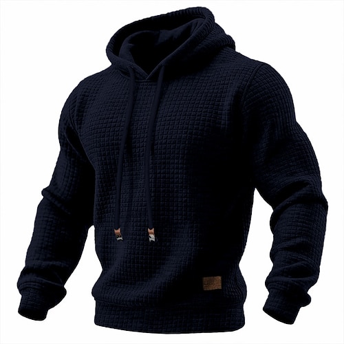 Herren Kapuzensweatshirt Waffle Kapuzensweatshirt Pullover Kapuzensweatshirt Aprikose Schwarz Weiß Armeegrün Rote Mit Kapuze Einfach Strukturiert Lässig Täglich Sport Outdoor Streetwear Cool Image