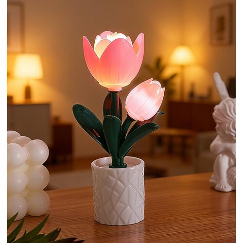 Blumenleuchte, Schreibtischdeko mit Rosen und Freesien, LED-Nachttischlampe für Schlafzimmer, Nachttisch, Zuhause, Büro, Studentenwohnheim, Wohnung, Party, Geburtstag, Weihnachten Image