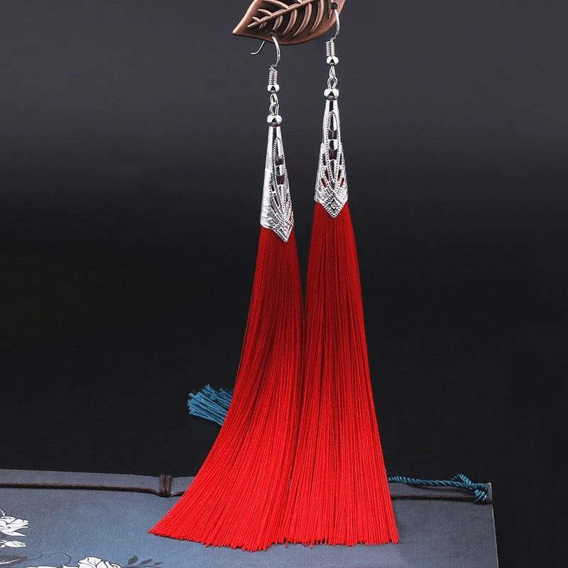 LOVBEAFAS Lange Quaste Ohrringe Für Frauen Mode Schmuck Boho Tropfen Baumeln Fringe Vintage Aussage Böhmischen Ohrringe Pendientes Image